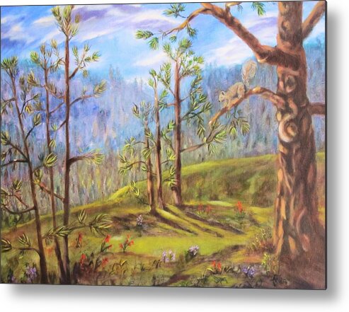 Landscape Metal Print featuring the painting Pandaries by Sherry Strong