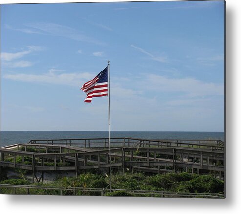 Flag Metal Print featuring the photograph Patriotic Beach View by Ellen Meakin