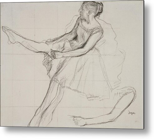 Degas Metal Print featuring the drawing Dancer Adjusting Her Tights by Edgar Degas