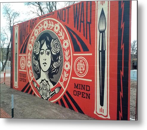 #obey #peace #make #art #not #war #goddess #wallart #streetart #popart #shepardfairey #open #mind #fairey #urban #stencil #collage #grafitti #modern #shepard #banksy #instagram #insta #follow #l.a #canvas #prints #poster Metal Print featuring the photograph Peace Goddess Obey Wall by Natalie Paz