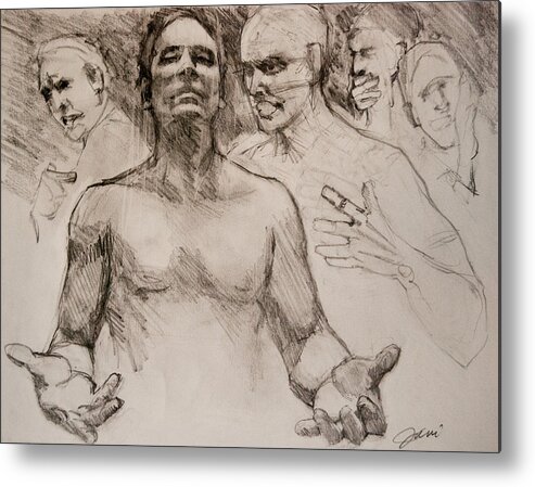 People Metal Print featuring the drawing Persecution Sketch by Jani Freimann