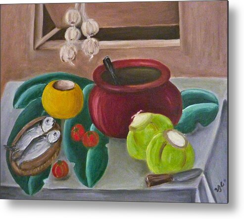 Philippine Still Life Metal Print featuring the painting Philippine Still Life with Fish and Coconuts 2 by Victoria Lakes