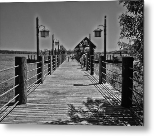 Black And White Metal Print featuring the photograph Pier At Fort Wilderness in Black and White Walt Disney World by Thomas Woolworth