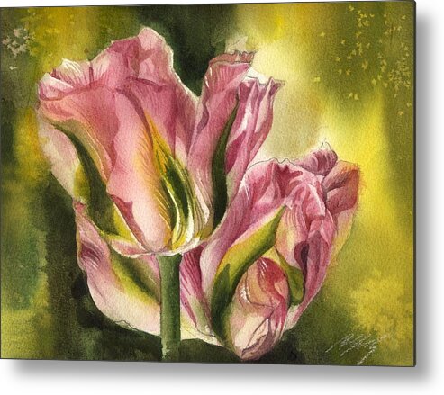 Tulip Metal Print featuring the painting Pink Tulips With Yellow by Alfred Ng