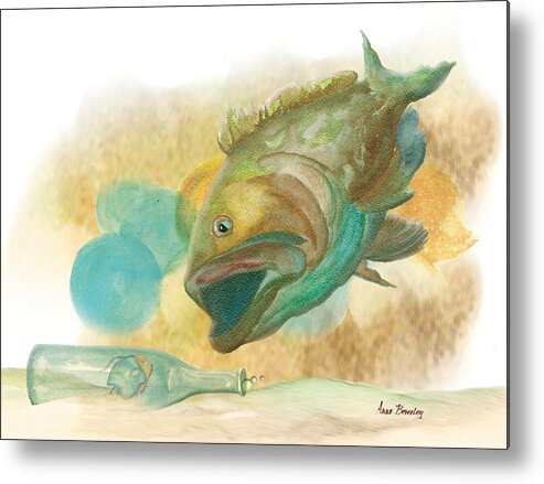 Grouper Metal Print featuring the painting Playing Hard to Get by Anne Beverley-Stamps