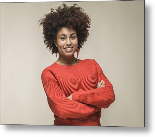 Sweater Metal Print featuring the photograph Portrait of young black female by Colin Hawkins