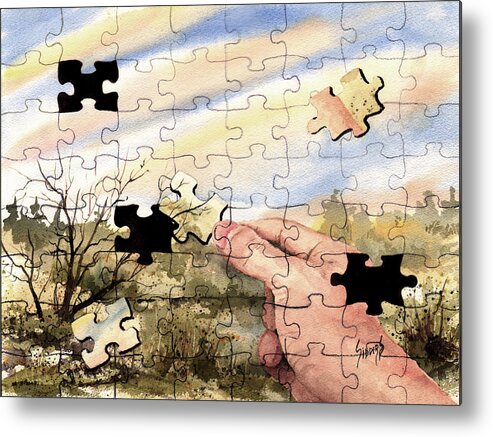 Puzzle Metal Print featuring the painting Puzzled by Sam Sidders
