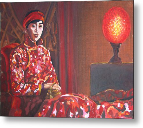 Chinese Metal Print featuring the pastel Raise the Red Lantern by Karen Coggeshall