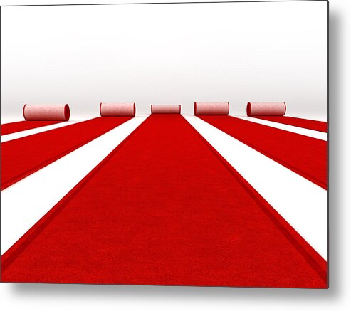 Five Objects Metal Print featuring the photograph Red carpets rolling by Adventtr