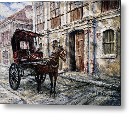 Carriage Metal Print featuring the painting Red Carriage by Joey Agbayani