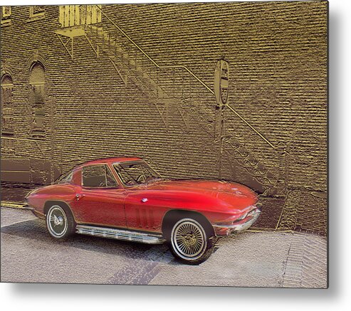 Cars Metal Print featuring the mixed media Red Corvette by Steve Karol