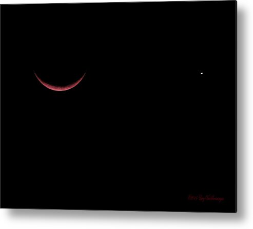 Celestial Metal Print featuring the photograph Red Crescent Moon and Venus by Lucy VanSwearingen
