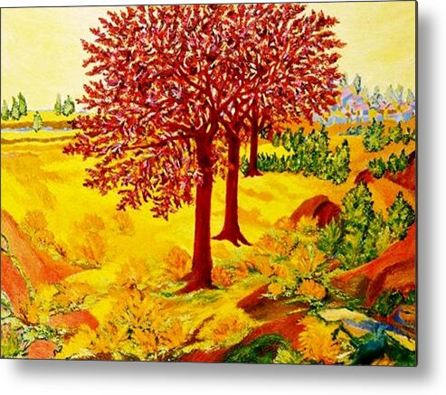 Red Oaks Trees Metal Print featuring the painting RED OAKS Pop Art by Gunter Hortz