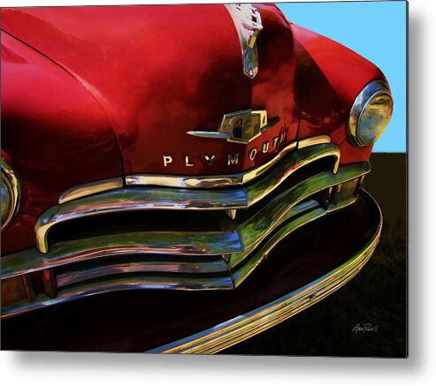 Plymouth Metal Print featuring the digital art Red Plymouth Classic Car by Ann Powell