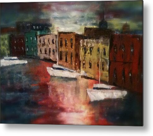 Buildings Metal Print featuring the painting Reflections by Denise Tomasura