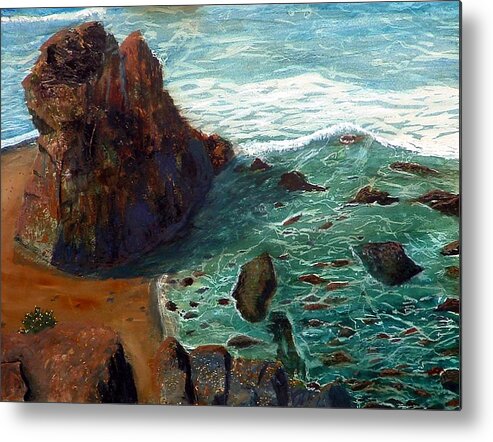 Beach Metal Print featuring the painting Rock Beach and Sea by Chriss Pagani
