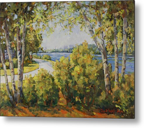 Rockford Il Metal Print featuring the painting Rock River Bike Path by Ingrid Dohm