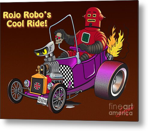 Red Metal Print featuring the digital art Rojo Robo's Cool Ride by Charles Fennen