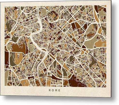 Rome Metal Print featuring the digital art Rome Italy Street Map by Michael Tompsett