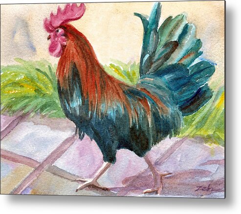 Rooster Art Metal Print featuring the painting Rooster by Janet Zeh