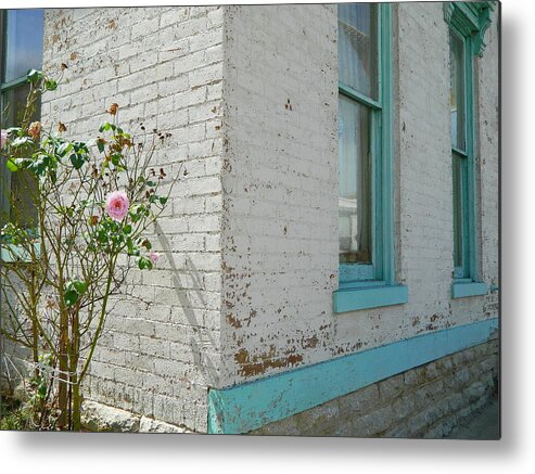 House Metal Print featuring the photograph Rose White Blue House by Kathy Barney