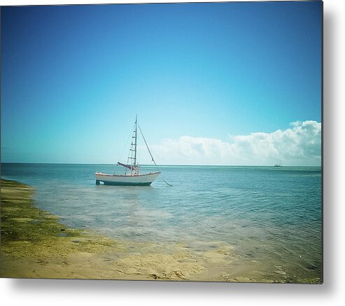 Tranquility Metal Print featuring the photograph Sailboat On Shore by Christopher Kimmel