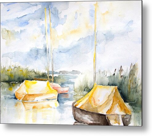 Boat Metal Print featuring the painting Sailboats Awakening by Barbara Pommerenke