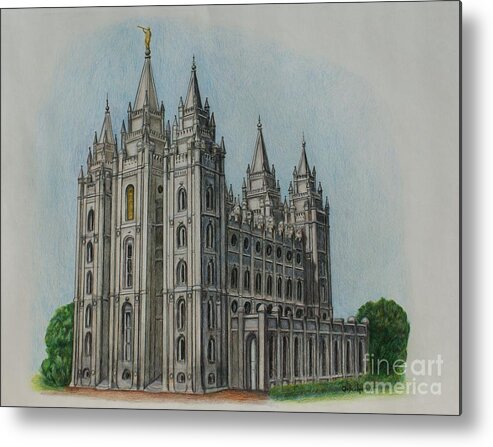 Lds Metal Print featuring the drawing Salt Lake City Temple I by Christine Jepsen