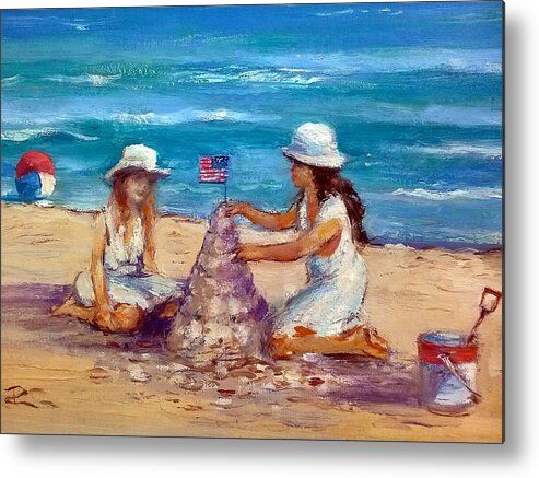 Beach Play Metal Print featuring the painting Sandcastle Time by Philip Corley