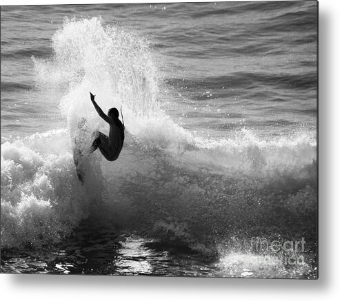 Surfing Metal Print featuring the photograph Santa Cruz Surfer Black and White by Paul Topp