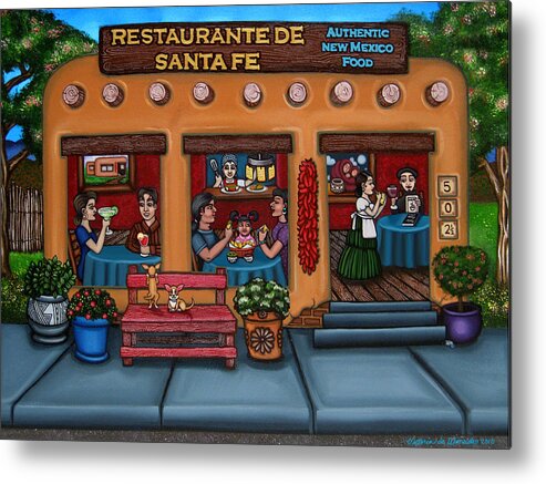 Folk Art Metal Print featuring the painting Santa Fe Restaurant by Victoria De Almeida