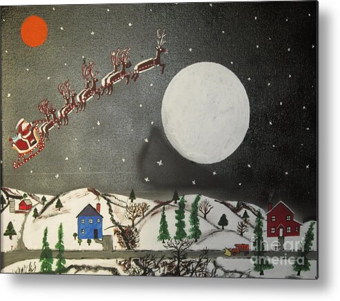  Metal Print featuring the painting Santa over the moon by Jeffrey Koss