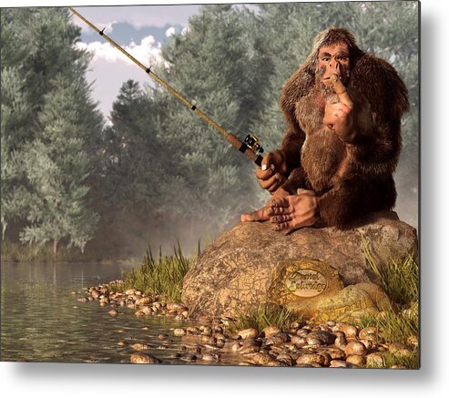 Bigfoot Metal Print featuring the digital art Sasquatch Goes Fishing by Daniel Eskridge