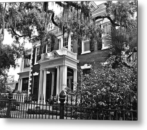 Wrought Iron Metal Print featuring the photograph Savannah Estate Black and White by Anthony Ackerman