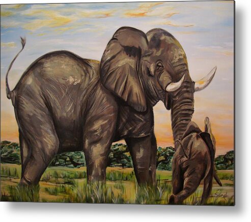 Mother Elephant Metal Print featuring the painting Scolding mother by Sunel De Lange