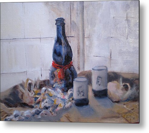 Still Life Metal Print featuring the painting Sea Shells And Sake by Bryan Alexander