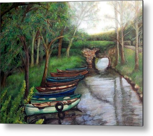 Boats Metal Print featuring the painting Serenity by Linda Markwardt