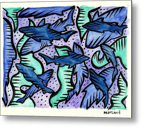  Metal Print featuring the painting SharkPac... by Marconi Calindas
