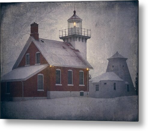 Snow Metal Print featuring the photograph Sherwood Point Light by Joan Carroll