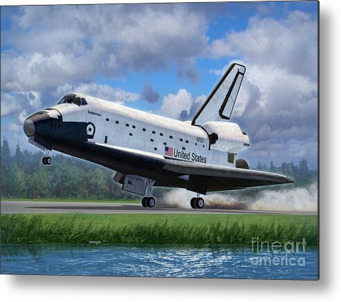 Space Metal Print featuring the digital art Shuttle Endeavour Touchdown by Stu Shepherd