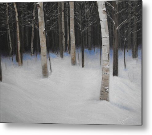 Landscape Metal Print featuring the painting Silent? Woods by Susan Bruner