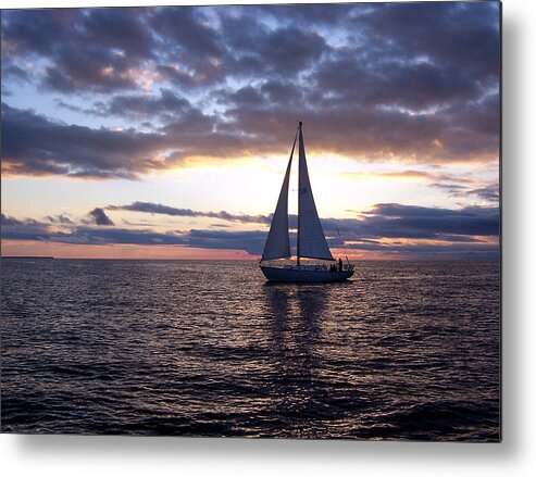 Sailboat Metal Print featuring the photograph Sister Bay Sunset Sail 1 by David T Wilkinson