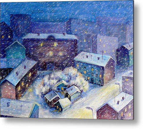 Landscape Metal Print featuring the mixed media Snow in the town by Svetlana Nassyrov