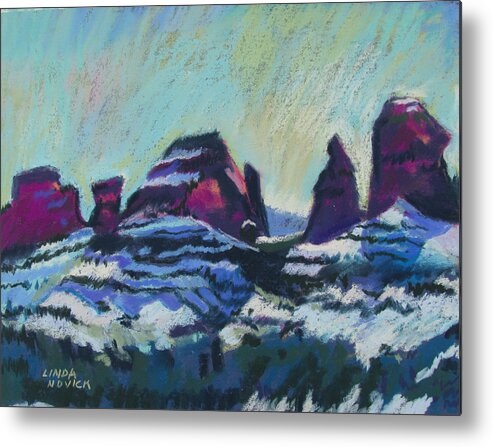 Sedona Metal Print featuring the painting Snow On Peaks by Linda Novick