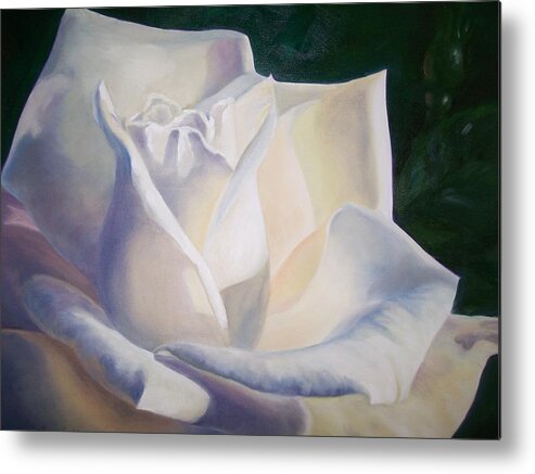 Close Up Floral White Rose Metal Print featuring the painting Snow White by Ellen Ebert