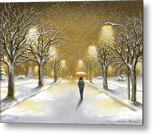 Landscape Metal Print featuring the painting Snowfall by Veronica Minozzi