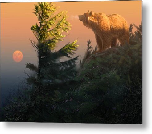 Grizzly Metal Print featuring the digital art Something On the Air - Grizzly by Aaron Blaise