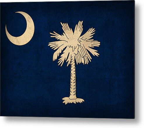 South Metal Print featuring the mixed media South Carolina State Flag Art on Worn Canvas by Design Turnpike