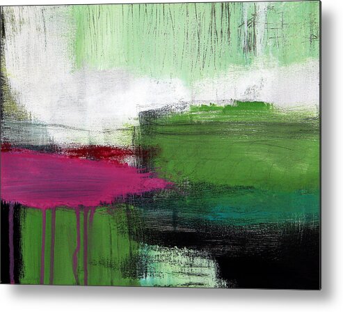 Green Abstract Painting Metal Print featuring the painting Spring Became Summer- Abstract Painting by Linda Woods