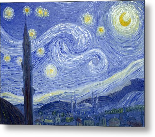 Starry Metal Print featuring the painting Starry Night in Istanbul by Rafay Zafer